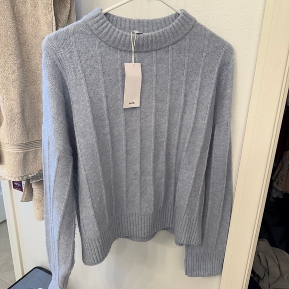 NWT Mango Thick Ribbed Crew Neck Sweater Light blue size M - Picture 1 of 3